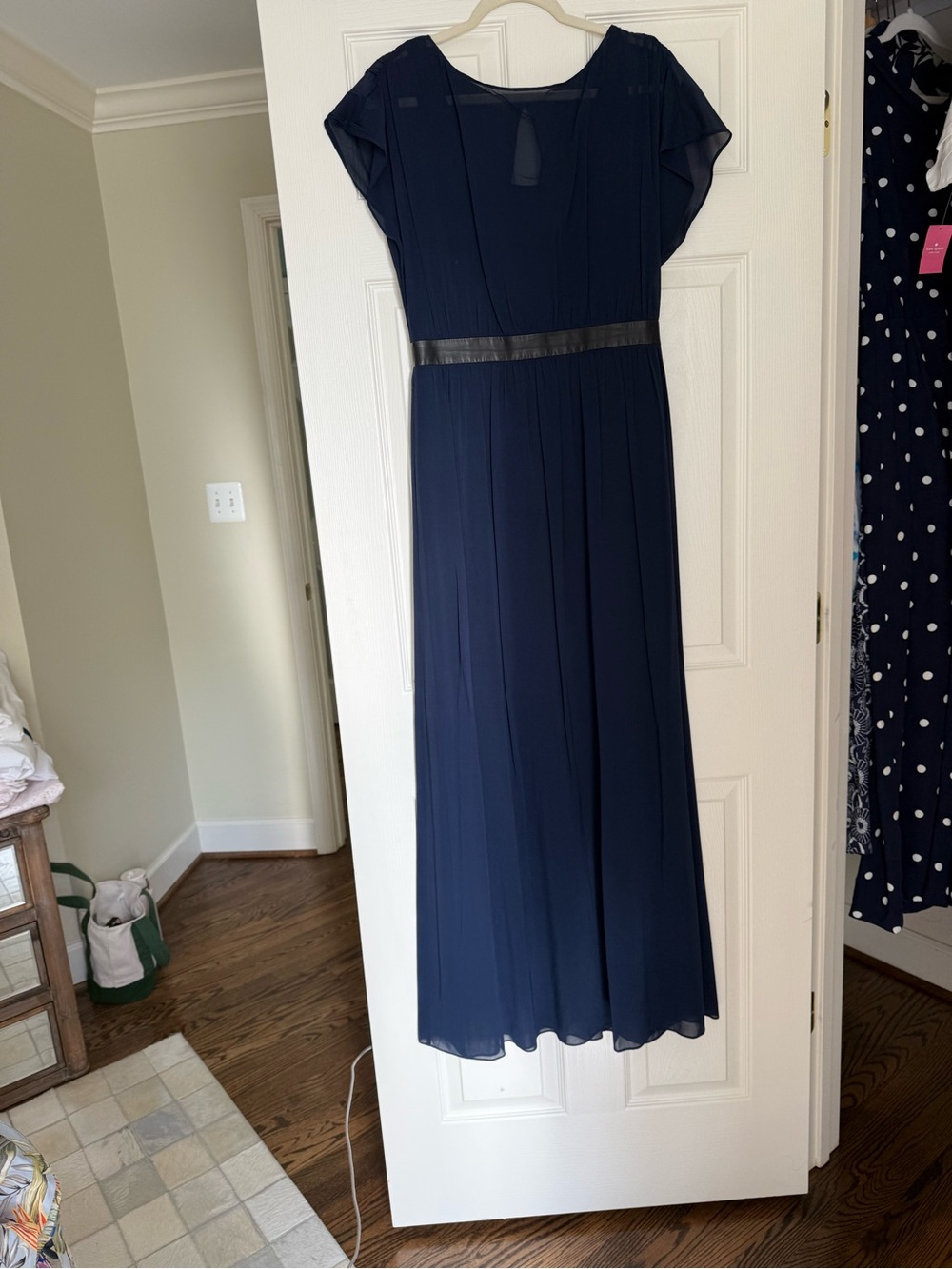 Alice + Olivia Navy Chiffon Maxi Dress with Waist Band